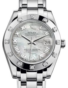 Rolex Pearlmaster 34 White Gold White Mother of Pearl Roman Dial & Diamond Set Bezel Pearlmaster Bracelet 81319 - BRAND NEW