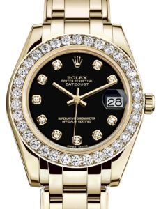 Rolex Pearlmaster 34 Yellow Gold Black Diamond Dial & Diamond Bezel Pearlmaster Bracelet 81298 - BRAND NEW