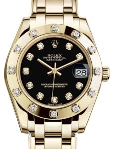Rolex Pearlmaster 34 Yellow Gold Black Diamond Dial & Diamond Set Bezel Pearlmaster Bracelet 81318 - BRAND NEW
