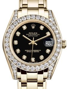Rolex Pearlmaster 34 Yellow Gold Black Diamond Dial & Diamond Set Case & Bezel Pearlmaster Bracelet 81298 - BRAND NEW