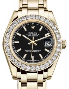 Rolex Pearlmaster 34 Yellow Gold Black Index Dial & Diamond Bezel Pearlmaster Bracelet 81298 - BRAND NEW