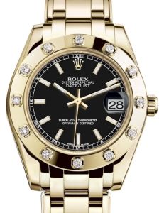 Rolex Pearlmaster 34 Yellow Gold Black Index Dial & Diamond Set Bezel Pearlmaster Bracelet 81318 - BRAND NEW