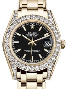 Rolex Pearlmaster 34 Yellow Gold Black Index Dial & Diamond Set Case & Bezel Pearlmaster Bracelet 81298 - BRAND NEW