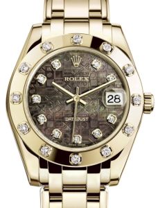 Rolex Pearlmaster 34 Yellow Gold Black Mother of Pearl Jubilee Diamond Dial & Diamond Set Bezel Pearlmaster Bracelet 81318 - BRAND NEW
