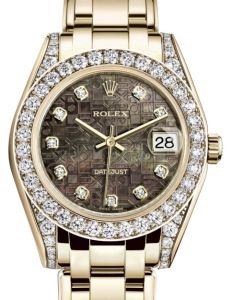 Rolex Pearlmaster 34 Yellow Gold Black Mother of Pearl Jubilee Diamond Dial & Diamond Set Case & Bezel Pearlmaster Bracelet 81298 - BRAND NEW