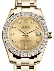 Rolex Pearlmaster 34 Yellow Gold Champagne Diamond Dial & Diamond Bezel Pearlmaster Bracelet 81298 - BRAND NEW