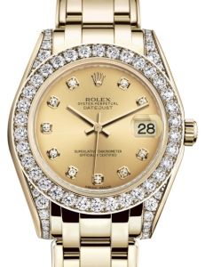 Rolex Pearlmaster 34 Yellow Gold Champagne Diamond Dial & Diamond Set Case & Bezel Pearlmaster Bracelet 81298 - BRAND NEW
