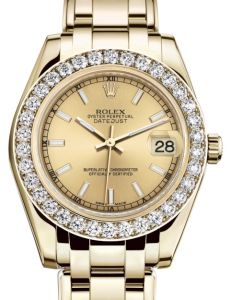 Rolex Pearlmaster 34 Yellow Gold Champagne Index Dial & Diamond Bezel Pearlmaster Bracelet 81298 - BRAND NEW