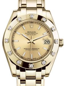 Rolex Pearlmaster 34 Yellow Gold Champagne Index Dial & Diamond Set Bezel Pearlmaster Bracelet 81318 - BRAND NEW