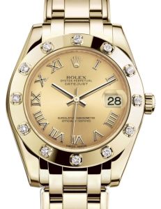 Rolex Pearlmaster 34 Yellow Gold Champagne Roman Dial & Diamond Set Bezel Pearlmaster Bracelet 81318 - BRAND NEW