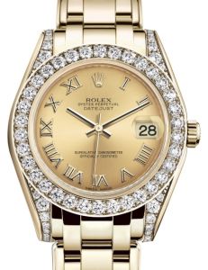 Rolex Pearlmaster 34 Yellow Gold Champagne Roman Dial & Diamond Set Case & Bezel Pearlmaster Bracelet 81298 - BRAND NEW