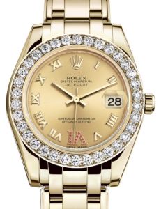 Rolex Pearlmaster 34 Yellow Gold Champagne Roman & Ruby VI Dial & Diamond Bezel Pearlmaster Bracelet 81298 - BRAND NEW