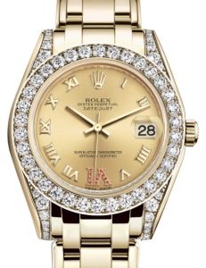 Rolex Pearlmaster 34 Yellow Gold Champagne Roman & Ruby VI Dial & Diamond Set Case & Bezel Pearlmaster Bracelet 81298 - BRAND NEW