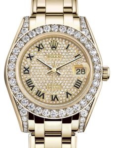 Rolex Pearlmaster 34 Yellow Gold Diamond Paved Roman Dial & Diamond Set Case & Bezel Pearlmaster Bracelet 81298 - BRAND NEW