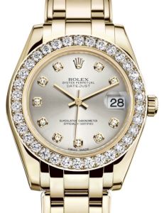Rolex Pearlmaster 34 Yellow Gold Silver Diamond Dial & Diamond Bezel Pearlmaster Bracelet 81298 - BRAND NEW