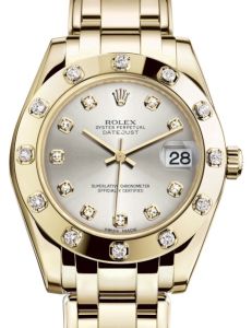 Rolex Pearlmaster 34 Yellow Gold Silver Diamond Dial & Diamond Set Bezel Pearlmaster Bracelet 81318 - BRAND NEW