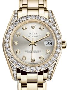 Rolex Pearlmaster 34 Yellow Gold Silver Diamond Dial & Diamond Set Case & Bezel Pearlmaster Bracelet 81298 - BRAND NEW