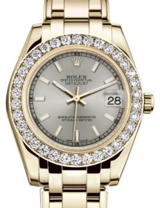 Rolex Pearlmaster 34 Yellow Gold Silver Index Dial & Diamond Bezel Pearlmaster Bracelet 81298 - BRAND NEW