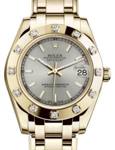 Rolex Pearlmaster 34 Yellow Gold Silver Index Dial & Diamond Set Bezel Pearlmaster Bracelet 81318 - BRAND NEW
