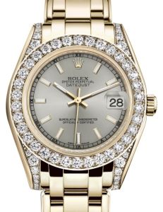 Rolex Pearlmaster 34 Yellow Gold Silver Index Dial & Diamond Set Case & Bezel Pearlmaster Bracelet 81298 - BRAND NEW