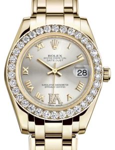 Rolex Pearlmaster 34 Yellow Gold Silver Roman & Diamond VI Dial & Diamond Bezel Pearlmaster Bracelet 81298 - BRAND NEW