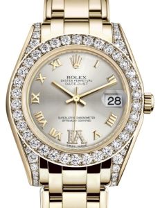 Rolex Pearlmaster 34 Yellow Gold Silver Roman & Diamond VI Dial & Diamond Set Case & Bezel Pearlmaster Bracelet 81298 - BRAND NEW