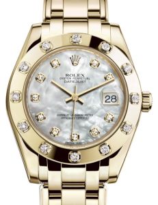 Rolex Pearlmaster 34 Yellow Gold White Mother of Pearl Diamond Dial & Diamond Set Bezel Pearlmaster Bracelet 81318 - BRAND NEW