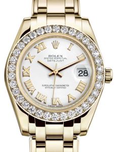 Rolex Pearlmaster 34 Yellow Gold White Roman Dial & Diamond Bezel Pearlmaster Bracelet 81298 - BRAND NEW