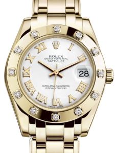 Rolex Pearlmaster 34 Yellow Gold White Roman Dial & Diamond Set Bezel Pearlmaster Bracelet 81318 - BRAND NEW