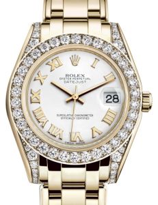 Rolex Pearlmaster 34 Yellow Gold White Roman Dial & Diamond Set Case & Bezel Pearlmaster Bracelet 81298 - BRAND NEW