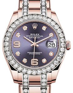 Rolex Pearlmaster 39 Rose Gold Aubergine Diamond Dial & Diamond Bezel Diamond Set Pearlmaster Bracelet 86285 - BRAND NEW