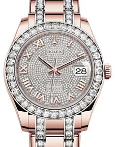 Rolex Pearlmaster 39 Rose Gold Diamond Paved Roman Dial & Diamond Bezel Diamond Set Pearlmaster Bracelet 86285 - BRAND NEW