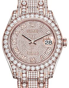Rolex Pearlmaster 39 Rose Gold set with Diamonds Diamond Paved Roman Dial & Diamond Bezel Diamond Paved Pearlmaster Bracelet 86405RBR - BRAND NEW