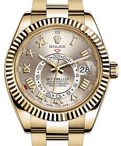 Rolex Sky-Dweller Calendar Yellow Gold 42mm Silver Roman Dial Gold Bracelet 326938 - PRE-OWNED