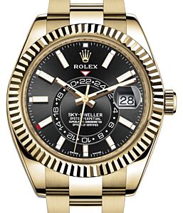 Rolex Sky-Dweller Yellow Gold Black Index Dial Oyster Bracelet 326938 - PRE-OWNED