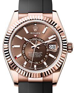 Rolex Sky-Dweller Rose Gold Chocolate Index Dial Oysterflex  Rubber Strap 336235 - BRAND NEW