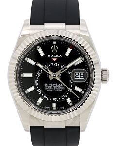 Rolex Sky-Dweller White Gold Bright Black Index Dial Oysterflex Rubber Strap 336239 - BRAND NEW