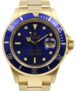 Rolex Submariner 16618 Blue 18k Yellow Gold 40mm Diver Oyster Date - PRE-OWNED