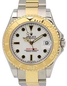 Rolex Yacht-Master 35 168623-WHT White Black Dial Yellow Gold Bezel Yellow Gold Stainless Steel Oyster - BRAND NEW