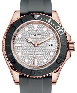 Rolex Yacht-Master 40 Rose Gold Diamond Pave Dial Ceramic Bezel Oysterflex Rubber Bracelet 116655 - BRAND NEW