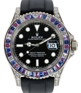 Rolex Yacht-Master 40 White Gold Black Dial Diamond/Sapphires Bezel Oysterflex Rubber Strap 126679SABR - BRAND NEW