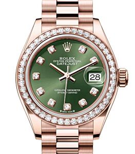 Rolex Datejust 28 279135 Olive Green Diamond Markers & Bezel Rose Gold President - BRAND NEW