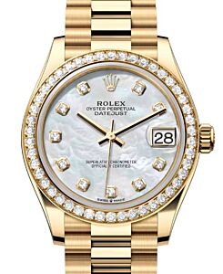 Rolex Datejust 31 President Yellow Gold White Mother of Pearl Diamond Dial & Bezel 278288RBR - BRAND NEW
