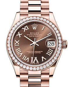 Rolex Datejust 31 Rose Gold Chocolate Roman Dial & Diamond Bezel President Bracelet 278285RBR - BRAND NEW