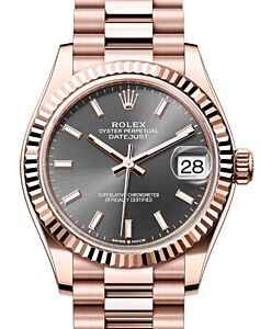 Rolex Datejust 31 Rose Gold Slate Index Dial & Fluted Bezel President Bracelet 278275 - BRAND NEW