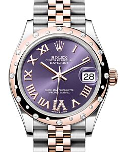 Rolex Datejust 31 Rose Gold/Steel Aubergine Dial & Domed Set Diamond Bezel Jubilee Bracelet 278341RBR - BRAND NEW