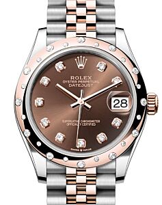 Rolex Datejust 31 Rose Gold/Steel Chocolate Dial & Domed Set Diamond Bezel Jubilee Bracelet 278341RBR - BRAND NEW