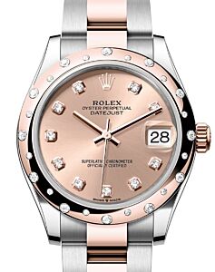 Rolex Datejust 31 Rose Gold/Steel Rose Dial & Domed Set Diamond Bezel Oyster Bracelet 278341RBR - BRAND NEW