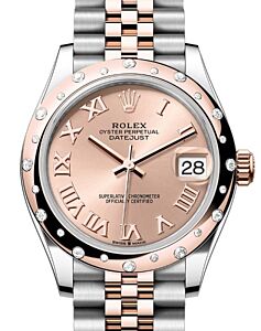 Rolex Datejust 31 Rose Gold/Steel Rose Roman Dial & Domed Set Diamond Bezel Jubilee Bracelet 278341RBR - BRAND NEW