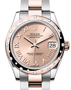 Rolex Datejust 31 Rose Gold/Steel Rose Roman Dial & Domed Set Diamond Bezel Oyster Bracelet 278341RBR - BRAND NEW